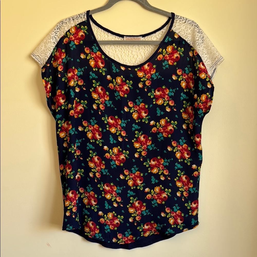 Claudia Richard Blue and Orange Raglan Blouse